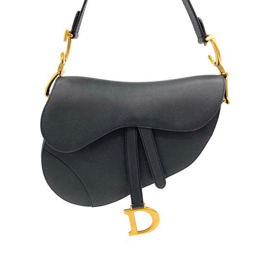 CHRISTIAN DIOR Grained Calfskin Saddle Bag Black