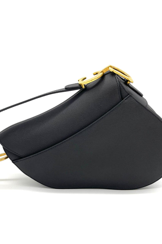 CHRISTIAN DIOR Grained Calfskin Saddle Bag Black